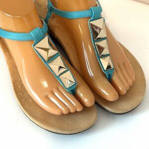 Vionic Sandals Womens 8 Blue T Strap Nala Leather Studded Shoes Turquoise